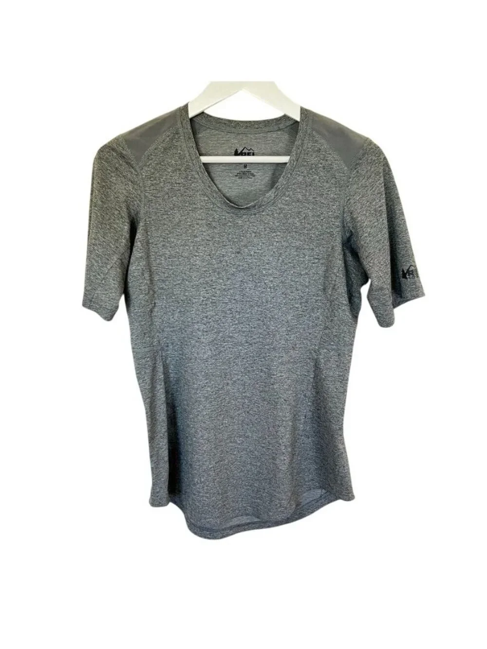 REI Womens M Heather Gray Performance Athletic Gym Running Tee Shirt Outdoors